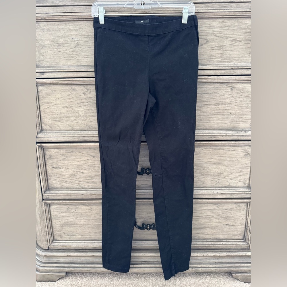 H&M Black Trousers EUC Skinny Khakis Dress Pants Chinos Cotton Stretch High Rise - Picture 2 of 9
